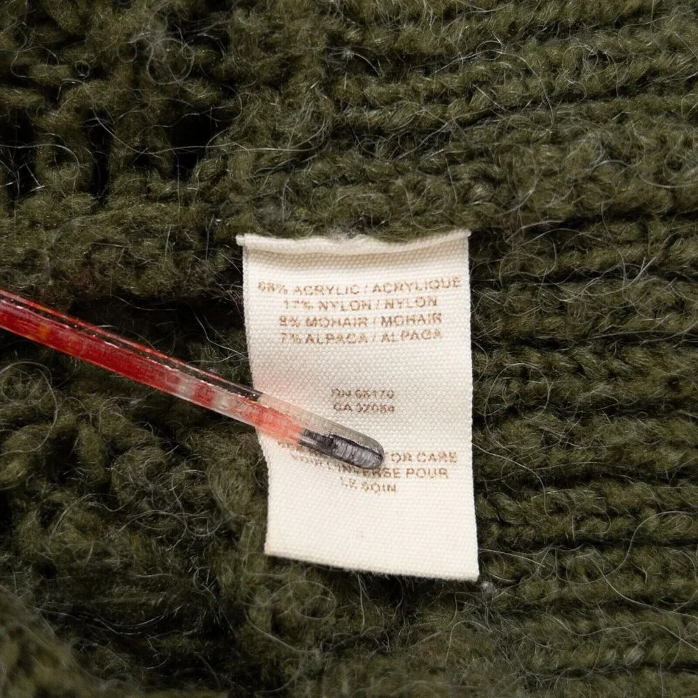 Free People Green Alpaca Mohair Blend Knit Pullover Button Hooded Sweater Small - Picture 8 of 8